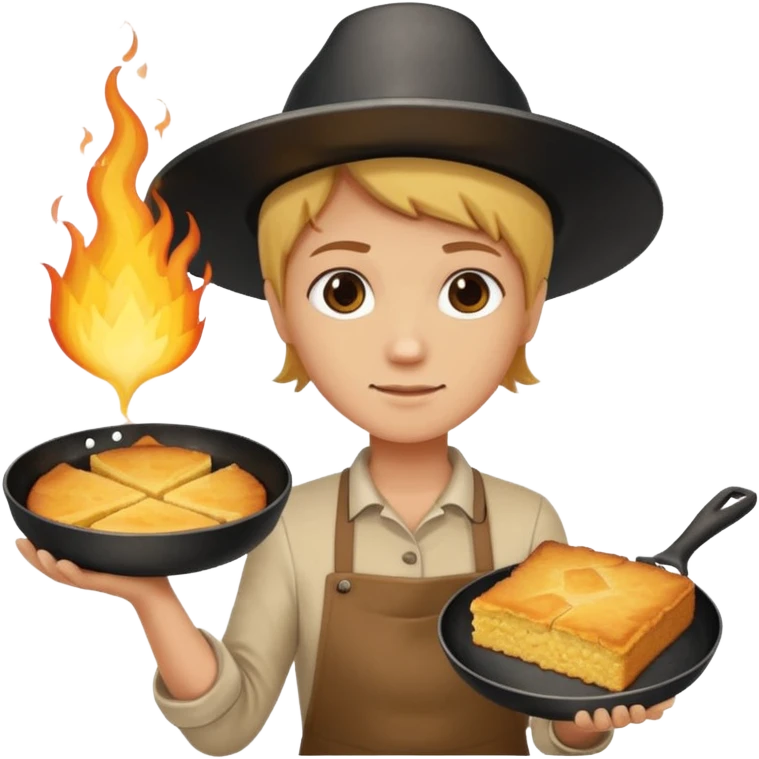 skillet with cornbread and hand on fire emoji