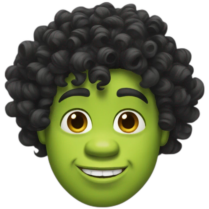 Shrek emoji with black curly hair emoji