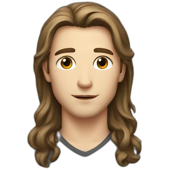 young white man with brown semi-long hair and brown eyes emoji