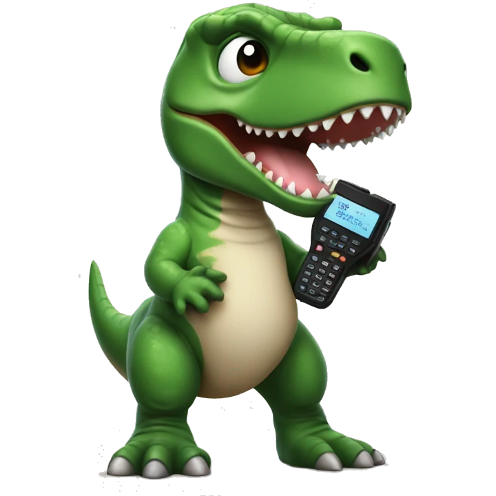 Cute baby T-Rex with a walkie talkie  emoji