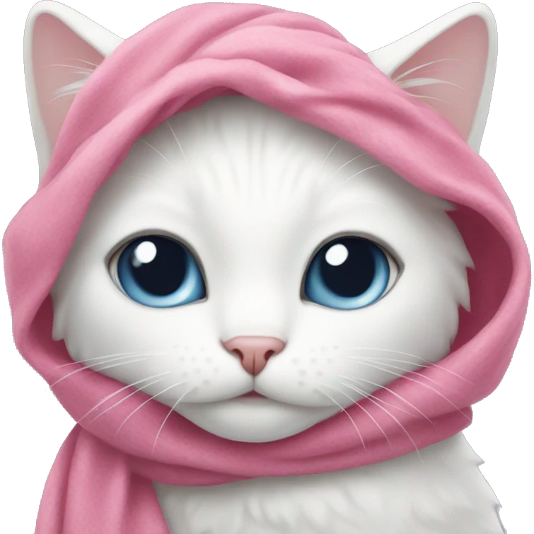 White cat with a pink scarf  emoji