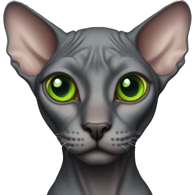 Dark gray sphynx cat with green eyes  emoji