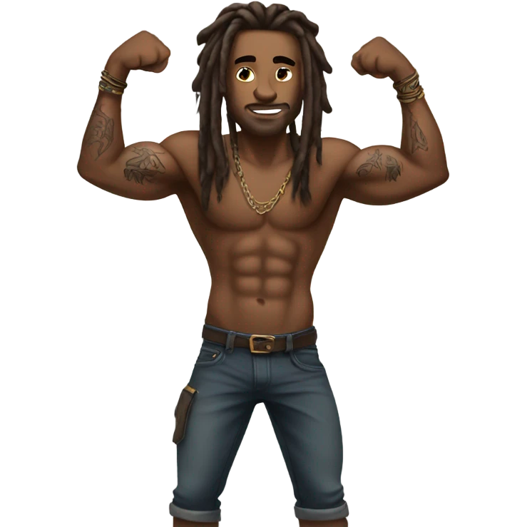 Flexing brown with tattoos and long dreadlocks  emoji