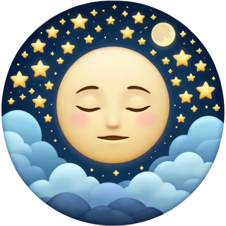 "Design a calming circle emoji for evening reflection. Soft moonlight, gentle stars, peaceful or spiritual symbols. No people - emphasize tranquil colors, night sky elements, and serene spiritual imagery." emoji