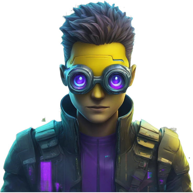 Secret human yellow emoji face agent with  cyberpunk elements with a spyglass scanning looking reviewing multicolor lines of code, cyan and purple colors, only upper body portrait emoji