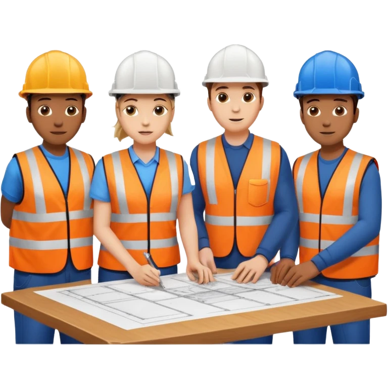 group of railway engineers behind a table emoji