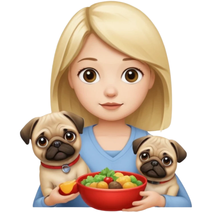 haz una chica rubia dandole comida a su perro pug emoji