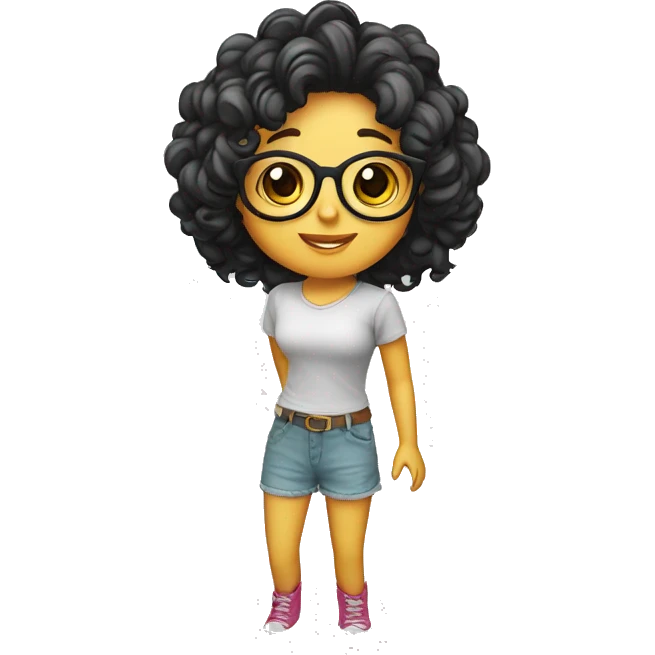 Chica blanca con cabello rizado, pollina y lentes  emoji