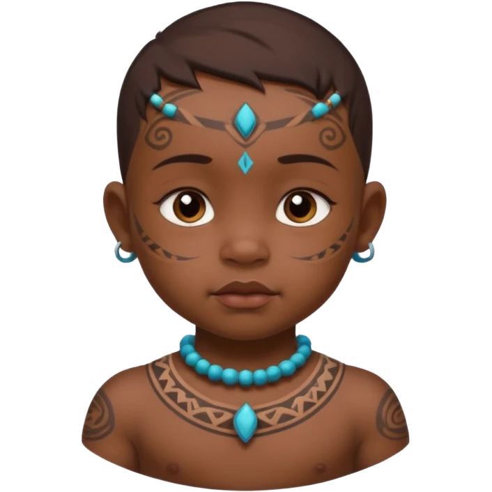 tatooed baby on neck and face, tribal ancient emoji