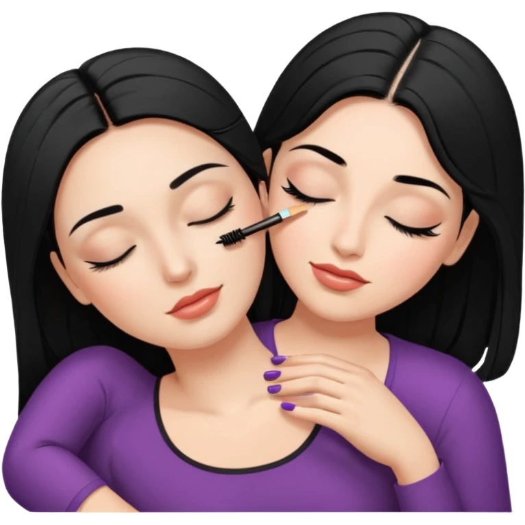 mulher branca cabelo preto aplicando cilios em outra mulher que esta deitada de olhos fechados emoji