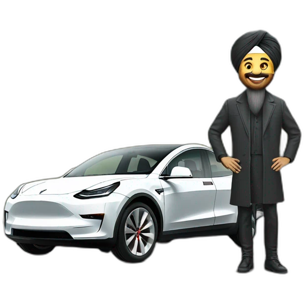 Sardar ji with tesla model Y emoji