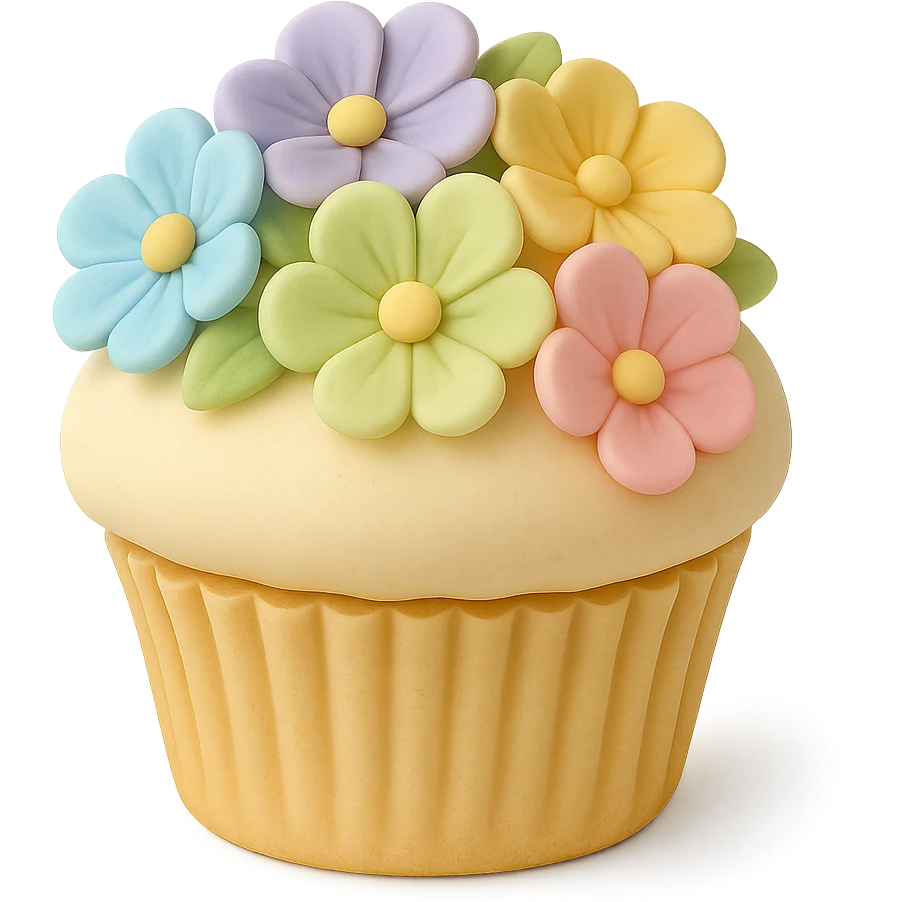 cupcake with rainbow flowers emoji