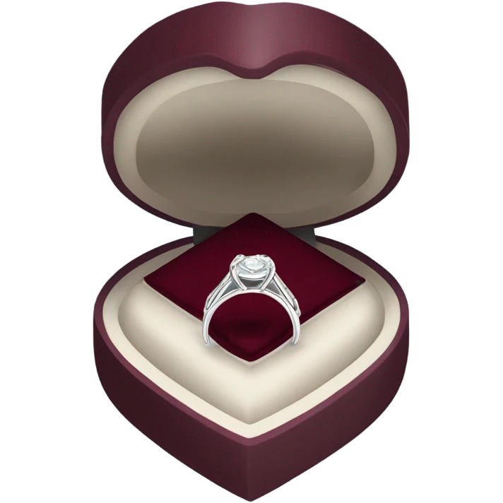 Burgundy engagement ring box with a silver ring emoji