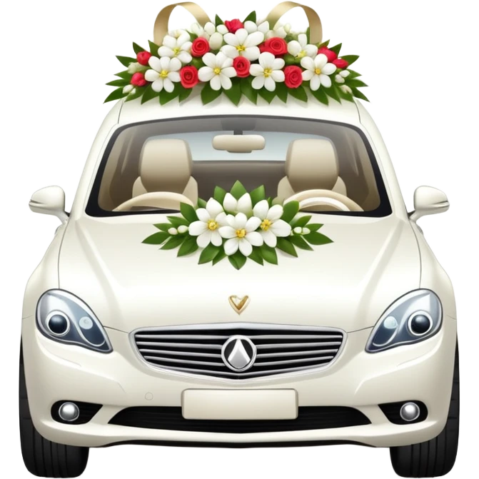 luxury car with wedding decorations, horizontal emoji