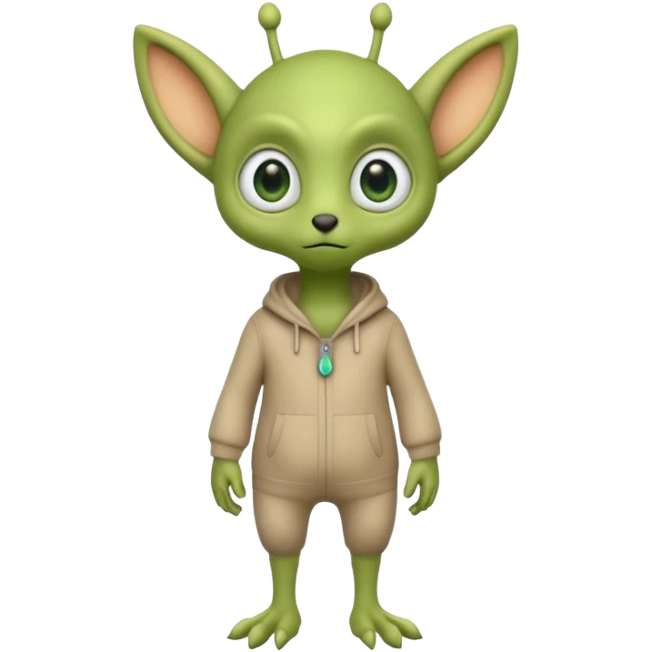 full body cute peacefull alien furry with 2 legs and eye stalks stands upright and looks intelligent ...wears clothing. not green..looks happy and cudly... doesnt have eyes on face, there is a stalk coming from top of head with a single large eye emoji
