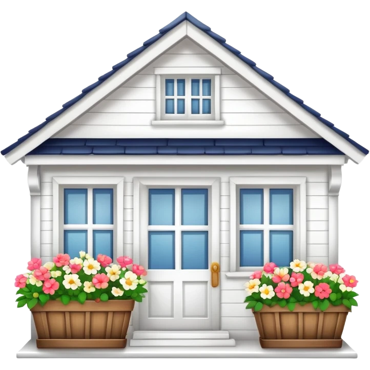 small white house with flower basket in window emoji