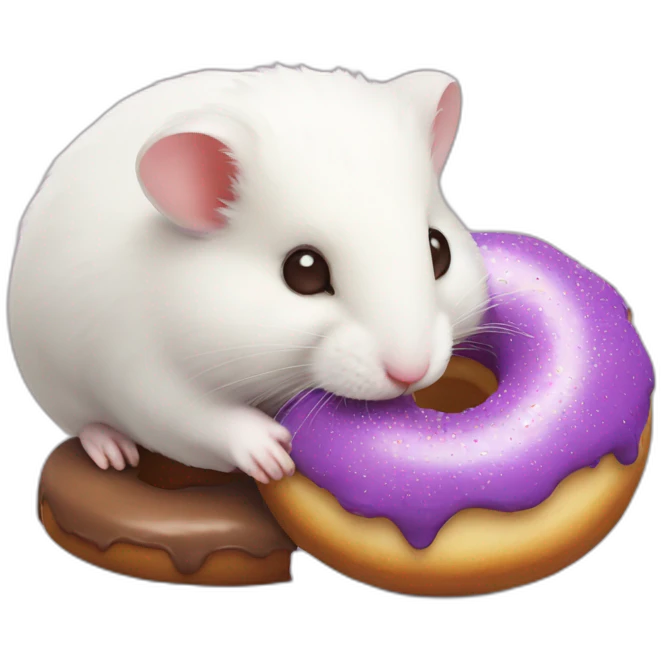 White hamster eat choco purple donut emoji