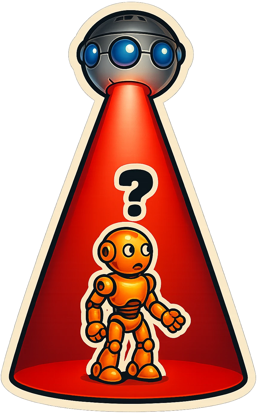 new character...robot being hit with a red beam by a flying robot emoji
