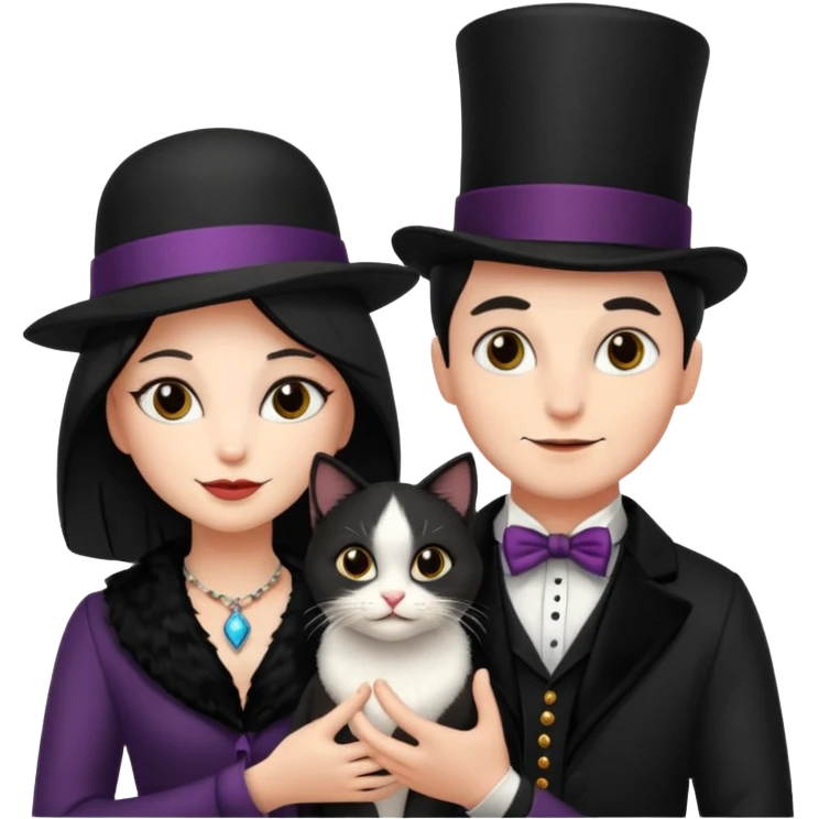 magician couple and their pet cat emoji