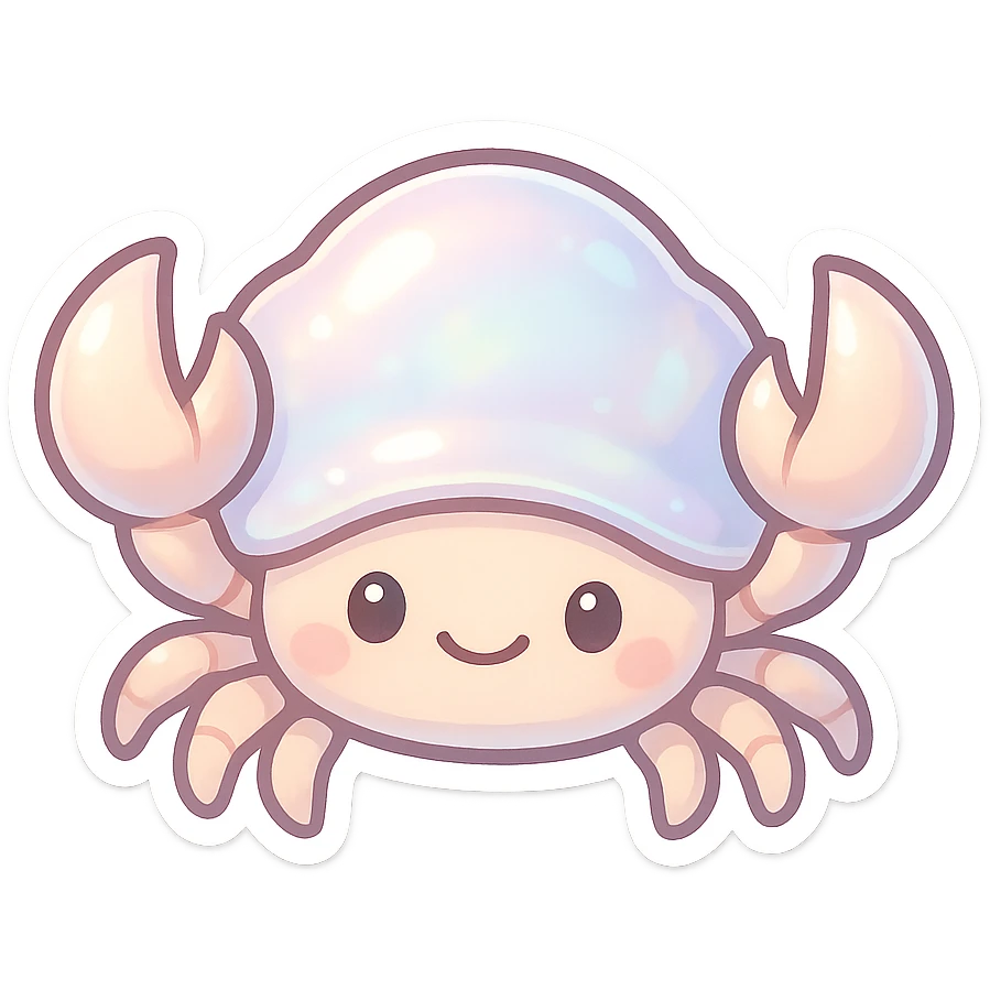 cute crab in pearl colours, soft iridescent shell, gentle expression, simple background emoji