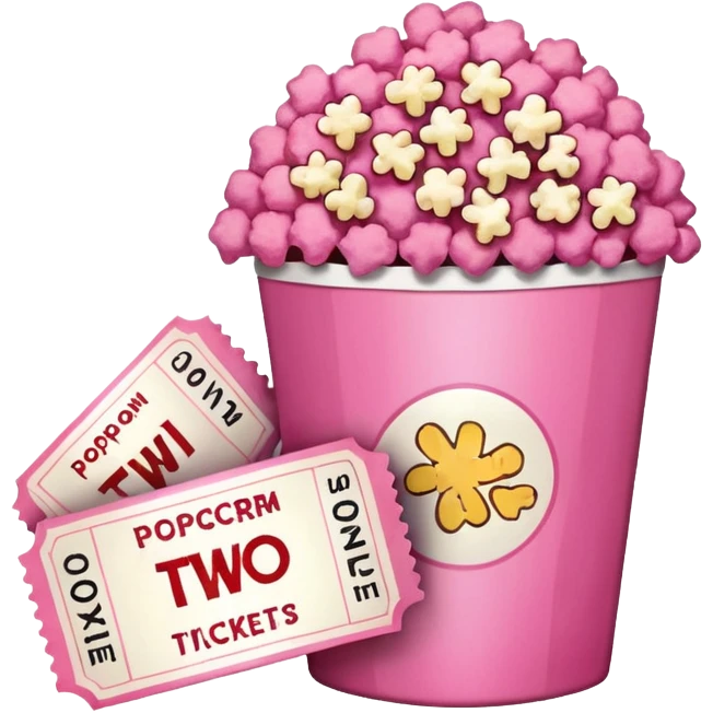 pink popcorn with 2 movie tickets emoji