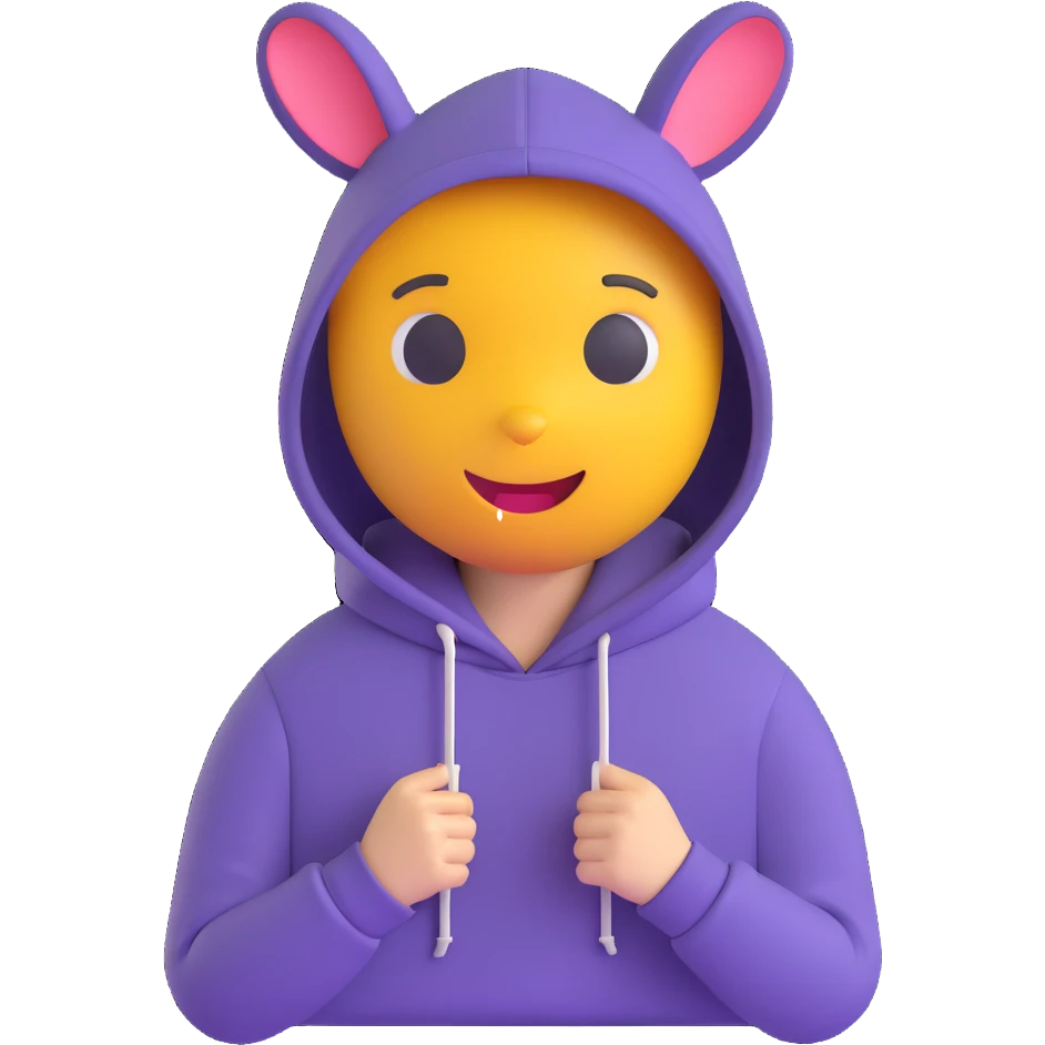 cozy red hoodie with drawstring and kangaroo pocket, hood up, 3D emoji style emoji