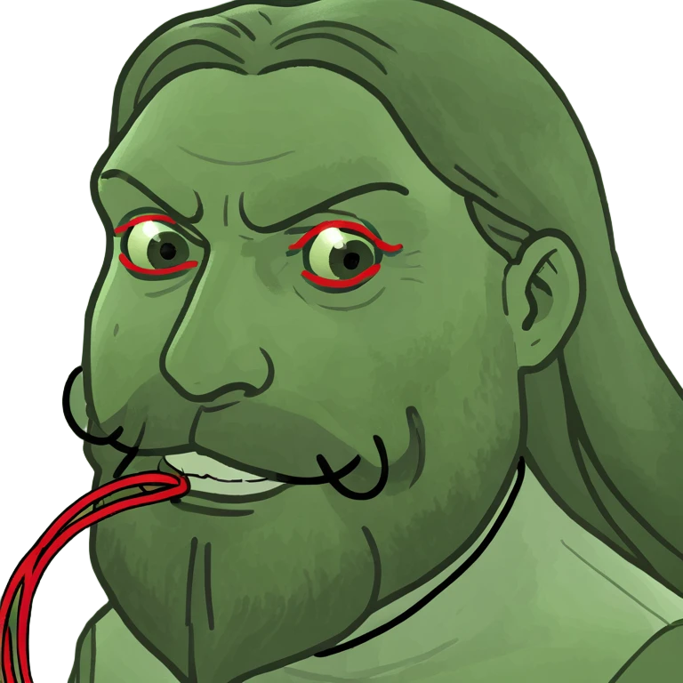 A man with a beard, long hair and a red thread emoji