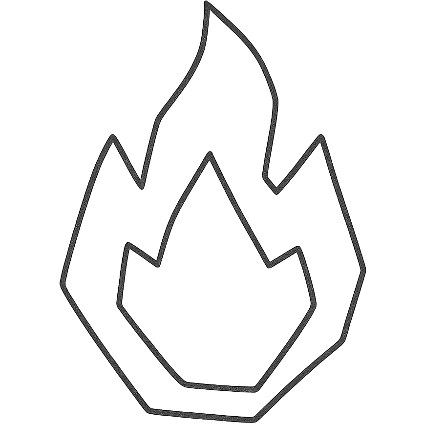 abstract flame shape, hand-drawn geometric outline style, black outline, no color emoji