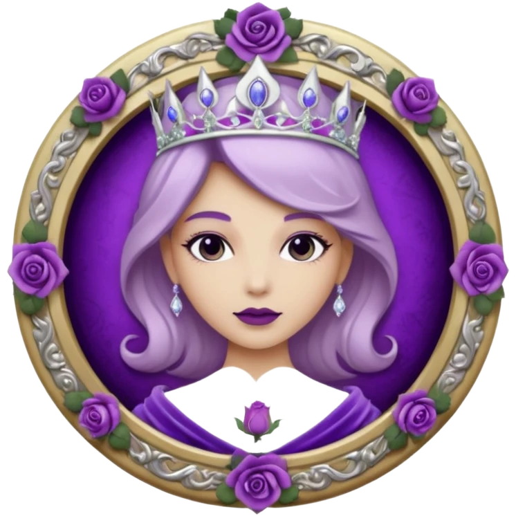 Purple shadow rose silver circle plaque with silver tiara emoji