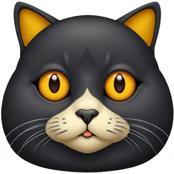 Un gato negro gordito con los ojos de color amarillos sentado emoji