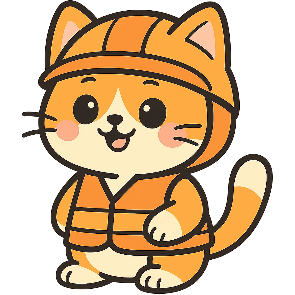 adorable anime cat in orange helmet and vest emoji