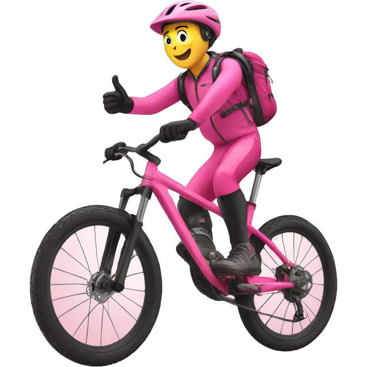mountain biker on pink bike with thumb up emoji