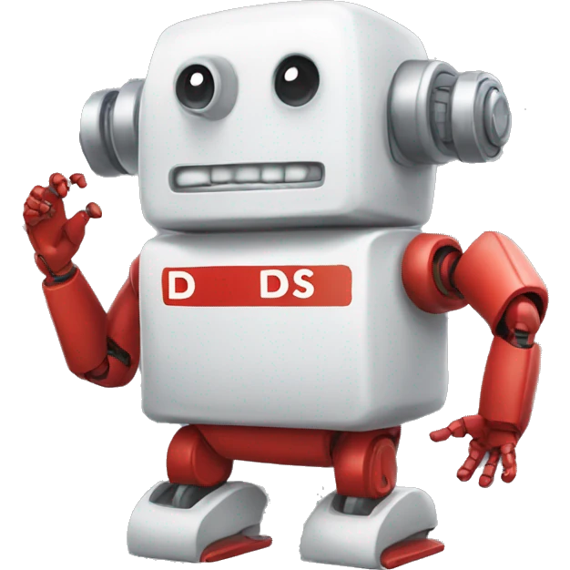red robot with white letters D and S on it shirt emoji