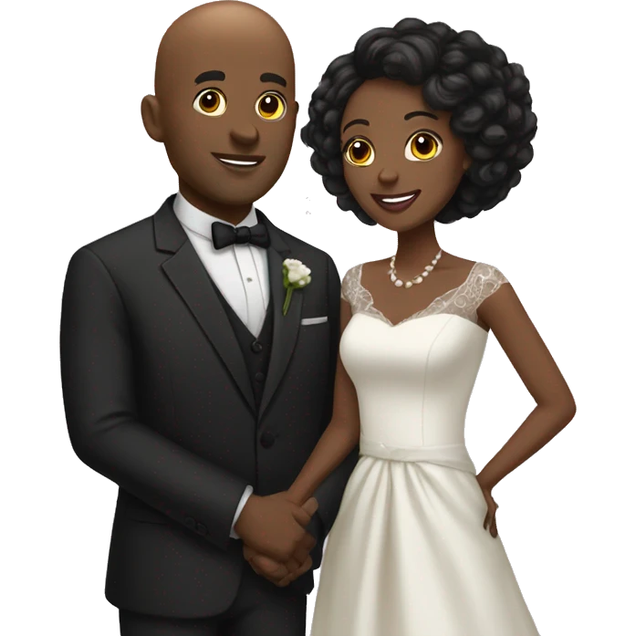 Bald black man and black wife married couple emoji