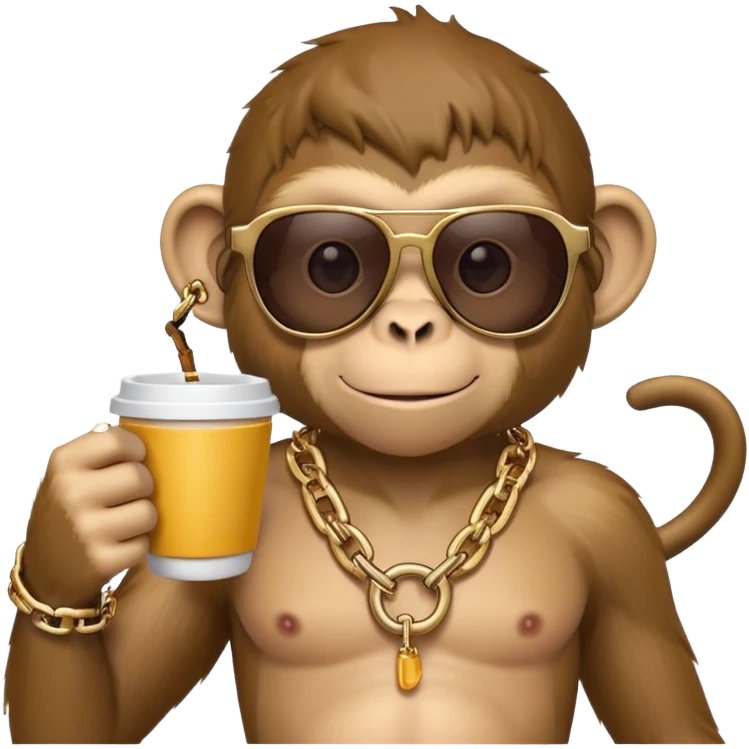 monkey with sunglasses and tshirt and chain ang cup  emoji