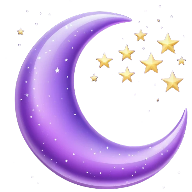 Purple crescent moon with sparkly stars emoji