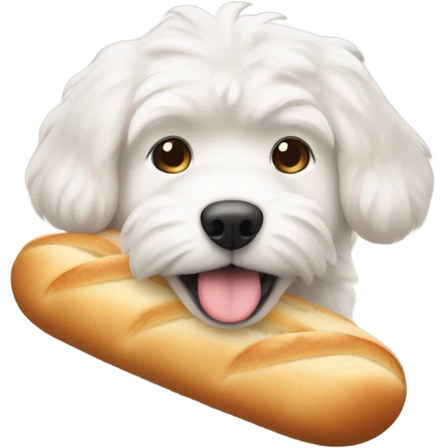 white dog carrying a round loaf of bread in its mouth emoji