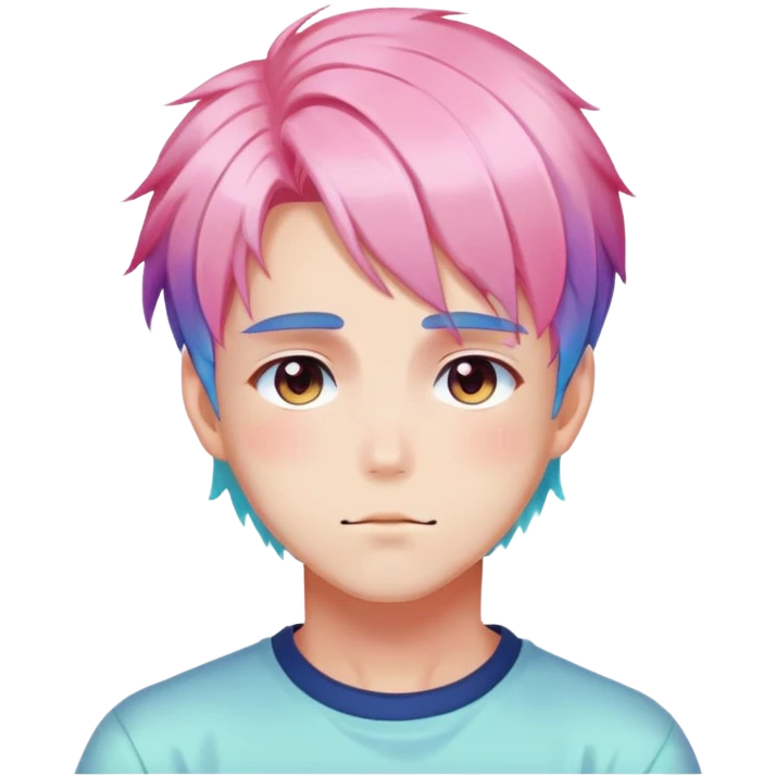 Gorgeous romantic anime style shojo man with blushing face aesthetic and pretty colorful shiny gradient pastel hair trending style emoji