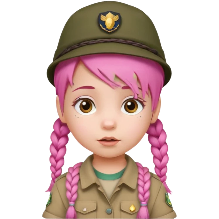 very small baby scout girl with pink hair and scout hat and braids emoji