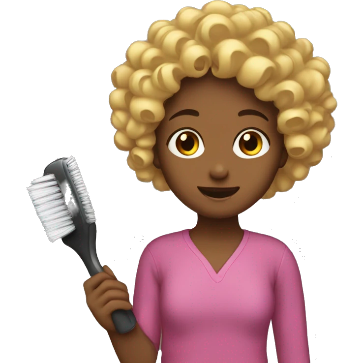 Girl brushing her curly hair  emoji