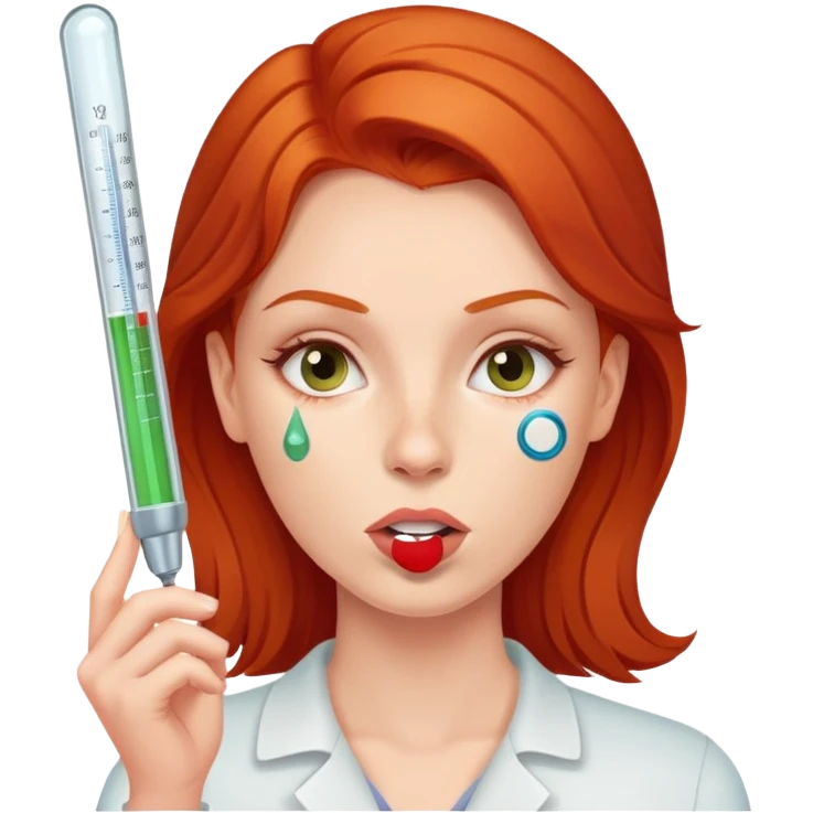 Redhead woman with thermometer in her mouth emoji