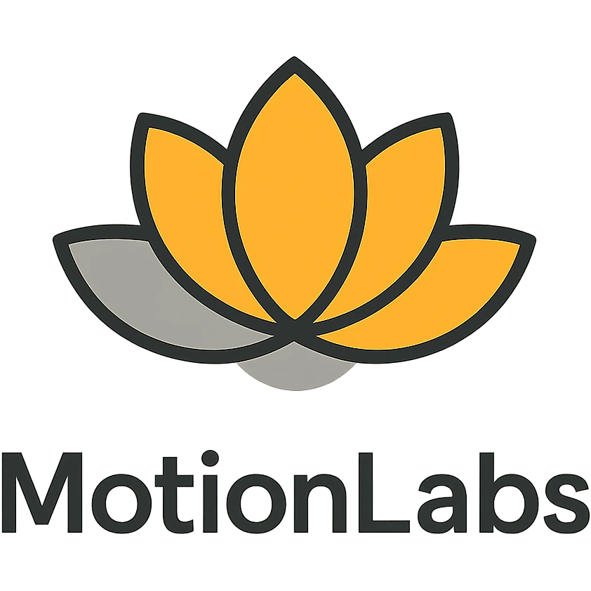 elegant logo for MotionLabs with lotus flower, colors #ffa31a, #808080, #292929 emoji