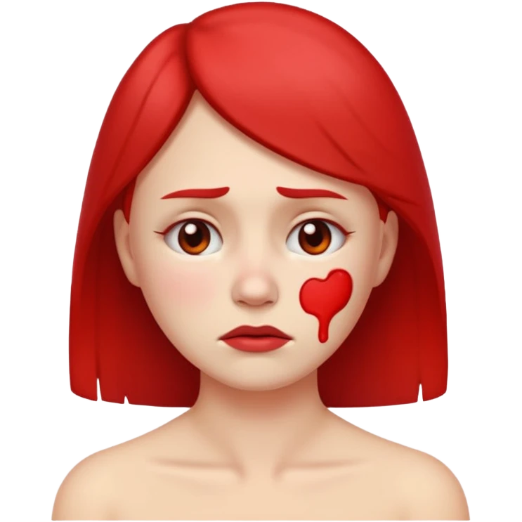 woman emoji with sad face, red patches on jawline and neck, showing discomfort from shaving burn emoji