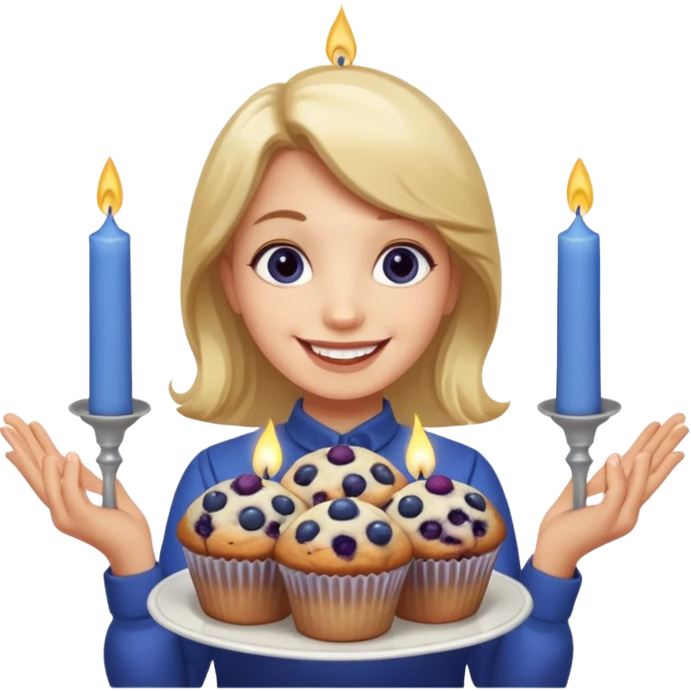 It is my friend virginias birthday. Create emoji with me saying happy birthday Virginia while holding blueberry muffins with candles in them! emoji