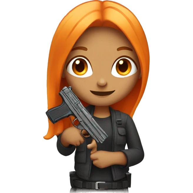 Tan girl with long orange hair holding a gun emoji