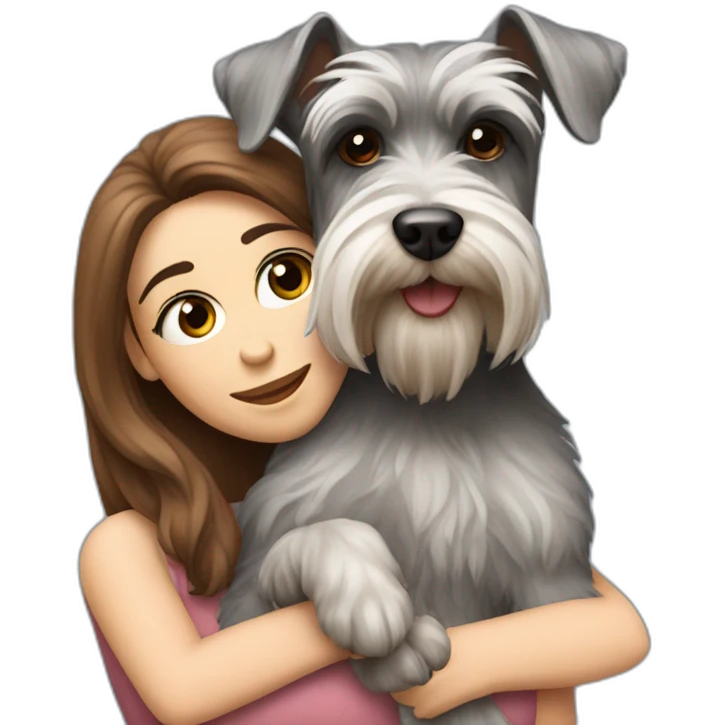 Schnauzer having a really big cuddle with lady with brown long hair emoji
