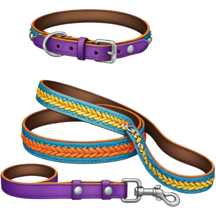Collar & leash, colorful set. emoji