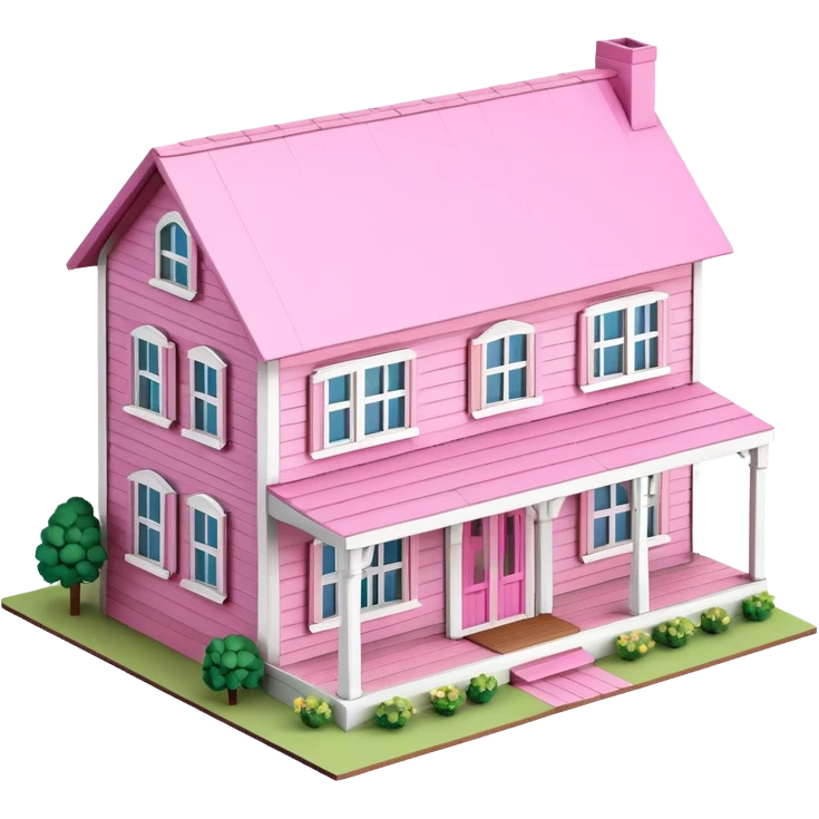 Pink farmhouse dollhouse isometric, highly detailed  emoji