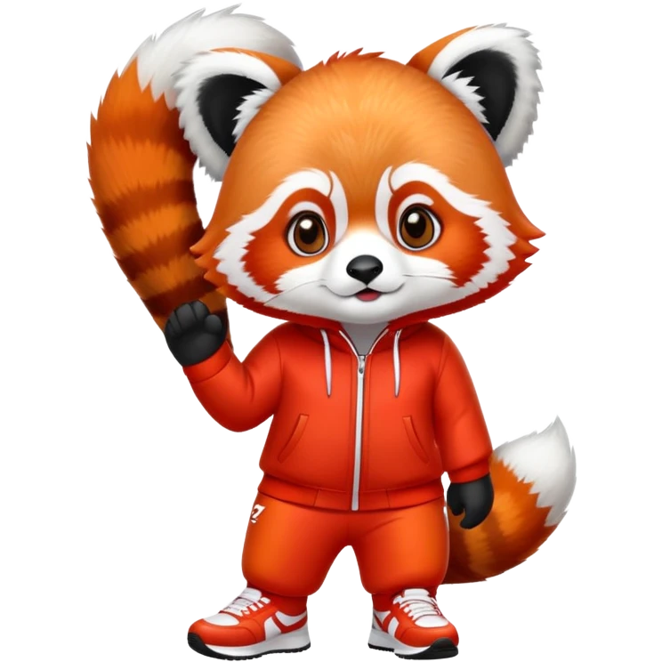 A red panda in a track suit wearing sneakers emoji