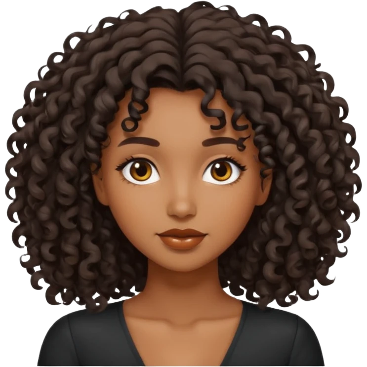 brown skinned lady with curly black hair, shoulder long hair, messy, nice curves emoji